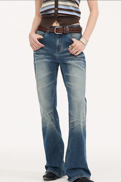 Low-Waist Whiskered Wide-Leg Jeans
