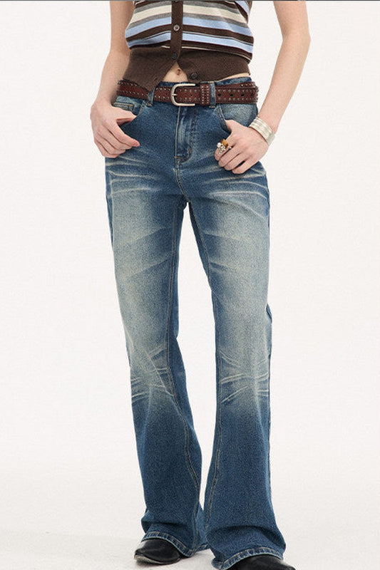 Low-Waist Whiskered Wide-Leg Jeans