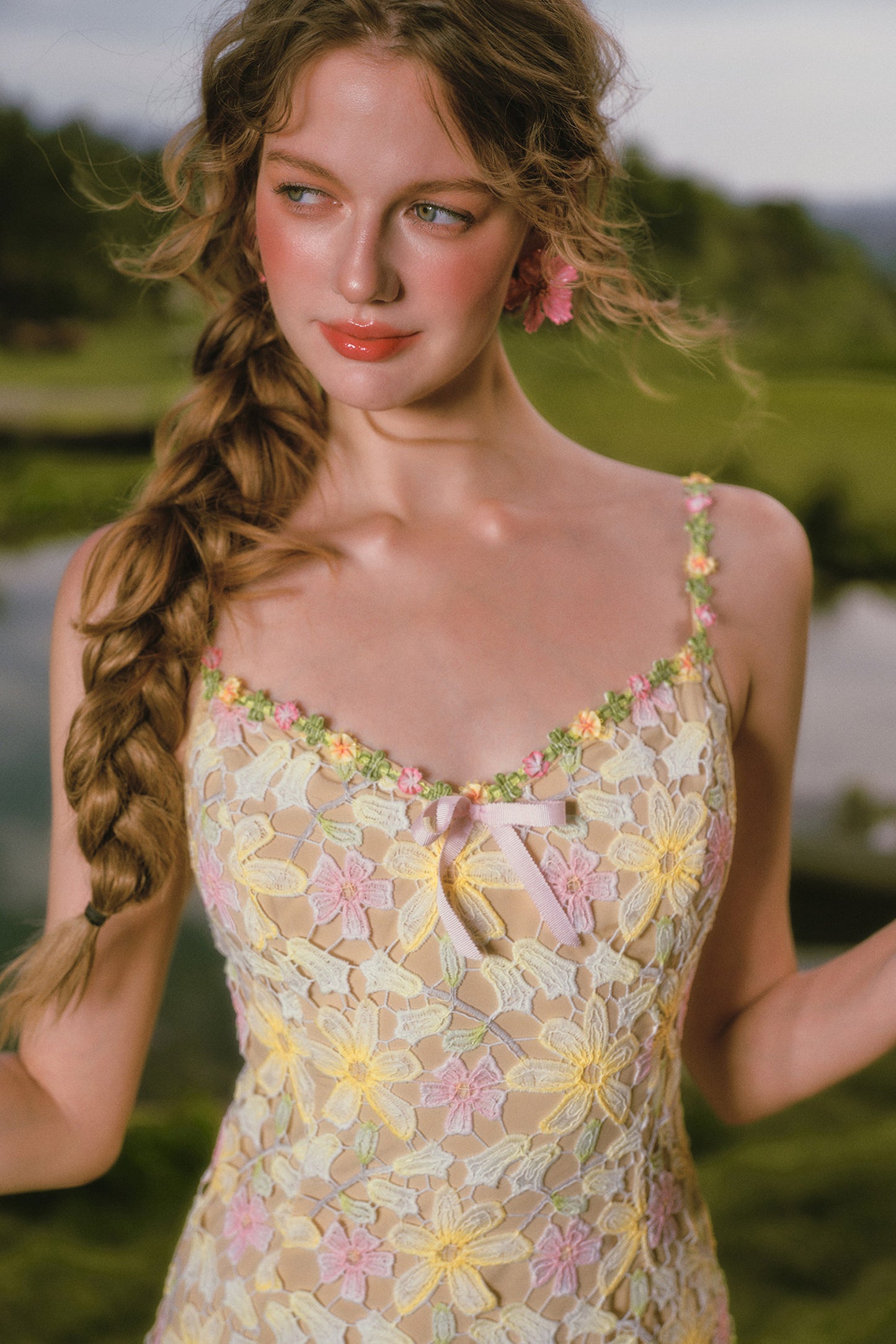 Rainbow Floral Corset Strap Long Dress Set-Up