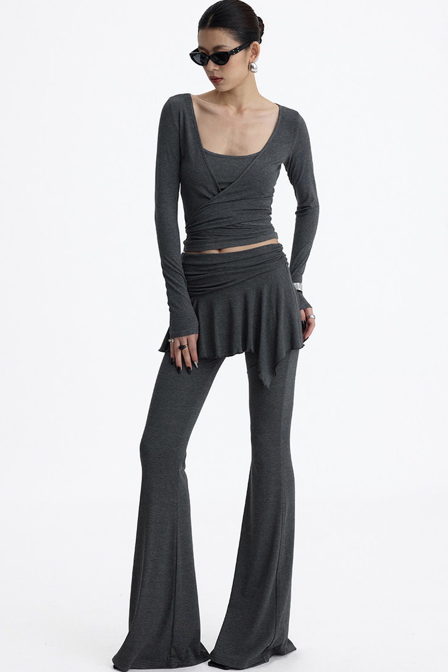 Faux Two-Piece Lyocell Flared Pants Set-Up