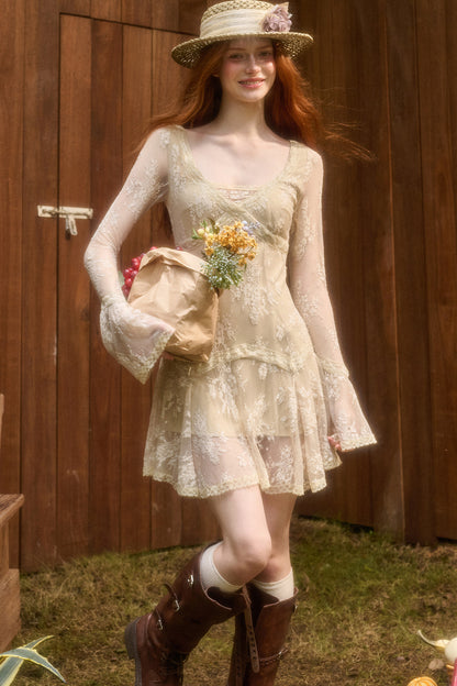 3D Vine Relief Cotton Lace Dress