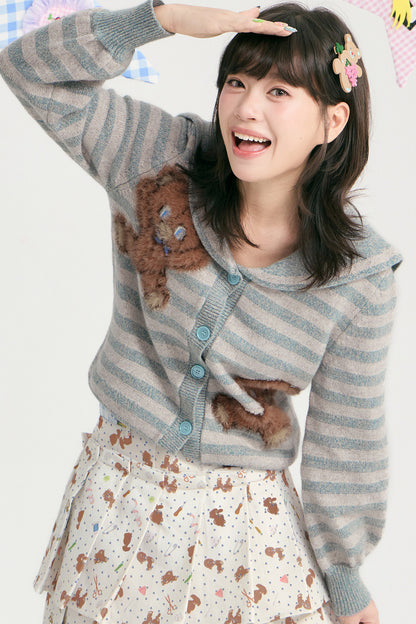 Bear Sailor Collar Chunky Knit Sweater