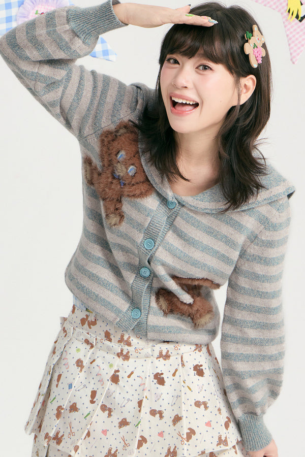 Bear Sailor Collar Chunky Knit Sweater