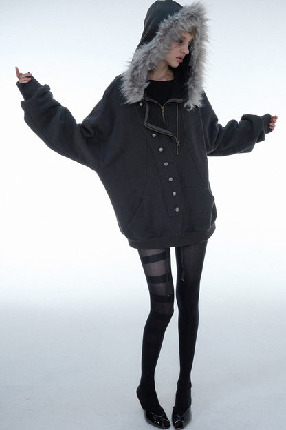 Oversize Hooded Fur Collar Jacket