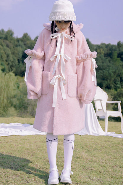 Bunny Ear Fluffy Bow Coat