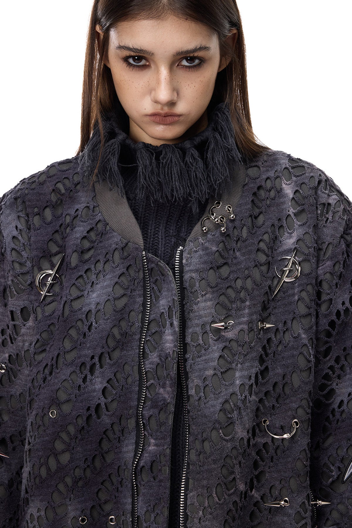 Y2K Rivet Honeycomb Bomber Jacket