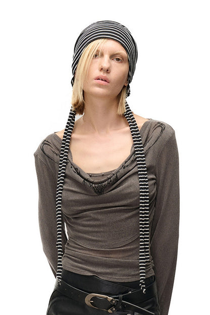Printed Drape Neck Long-Sleeve T-Shirt