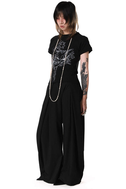 Tee-shirt raglan à imprimé chat et lys baroque