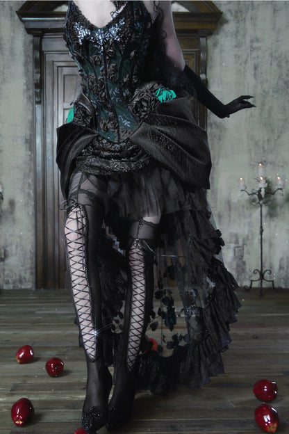 Gothic Embroidered Velvet Tail Skirt