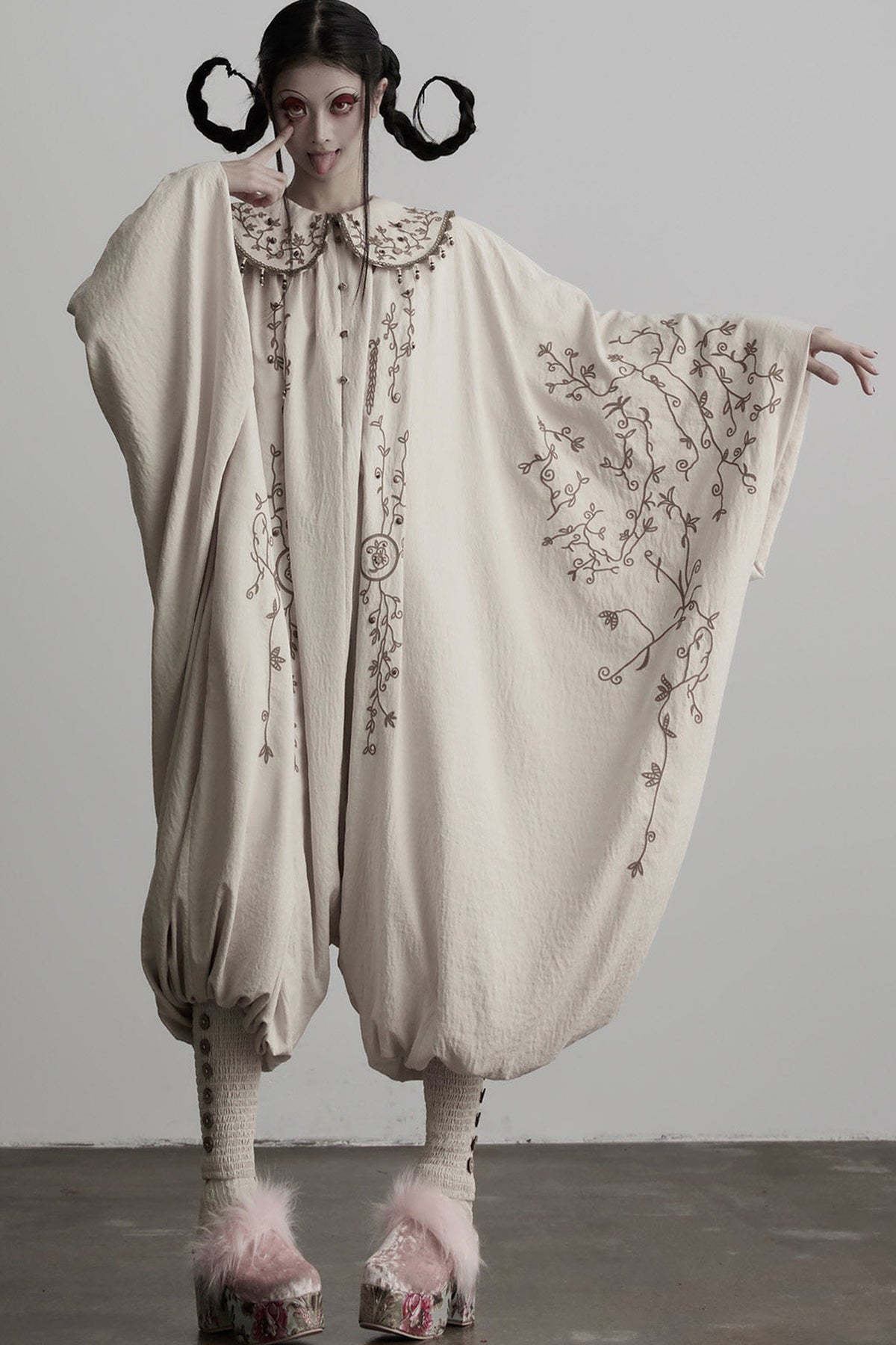 Heavy Embroidery Beading Batwing Jumpsuit