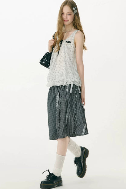 Black and White Plaid Patchwork Skirt