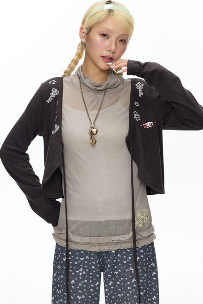 Snowflake Embroidered Cashmere Cardigan