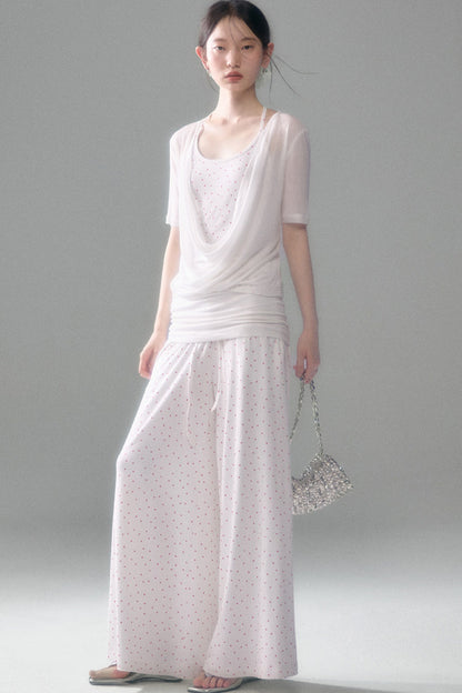 Retro Polka Dot Foldable Strapless Wide Leg Trousers