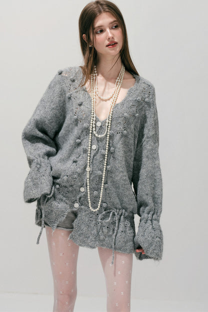 Loose Crochet V-Neck Cardigan