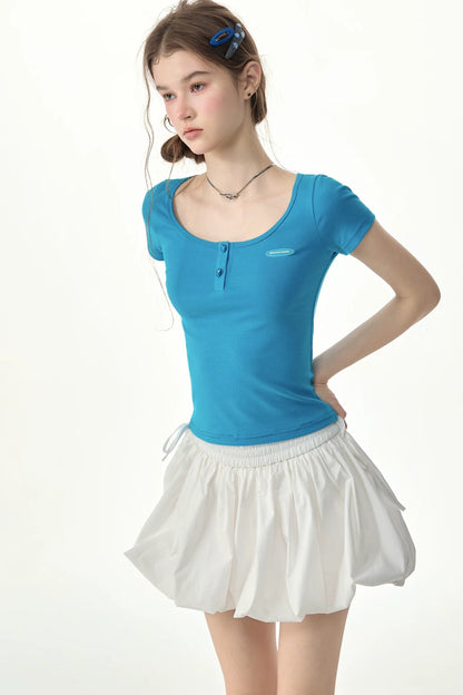 Sea Salt Blue U-Neck Slim Fit Top
