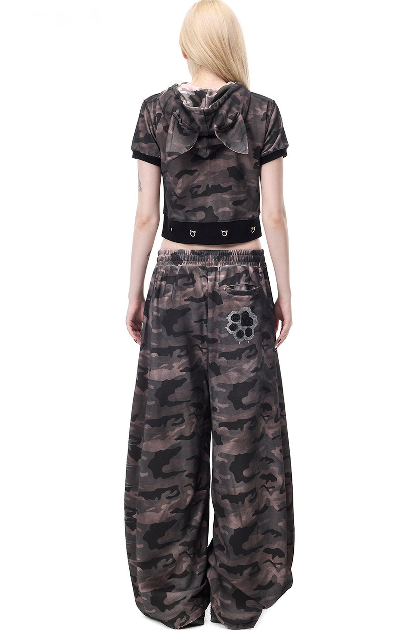 Rhinestone Rivet Scissor-Leg Sweatpants