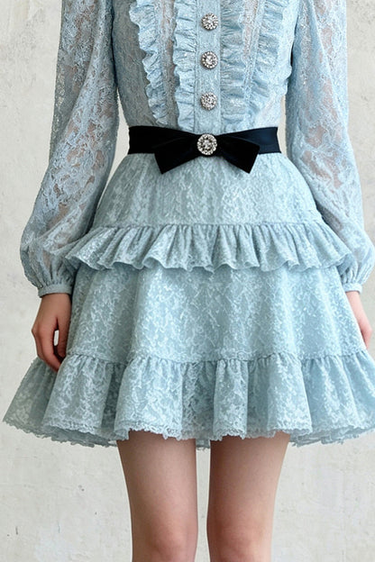 Ruffle Stand Collar A-Line Dress