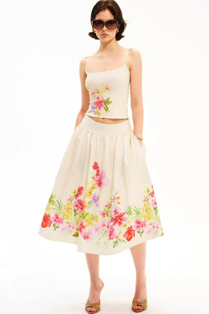 Retro Tencel Printed Camisole Skirt Set-Up