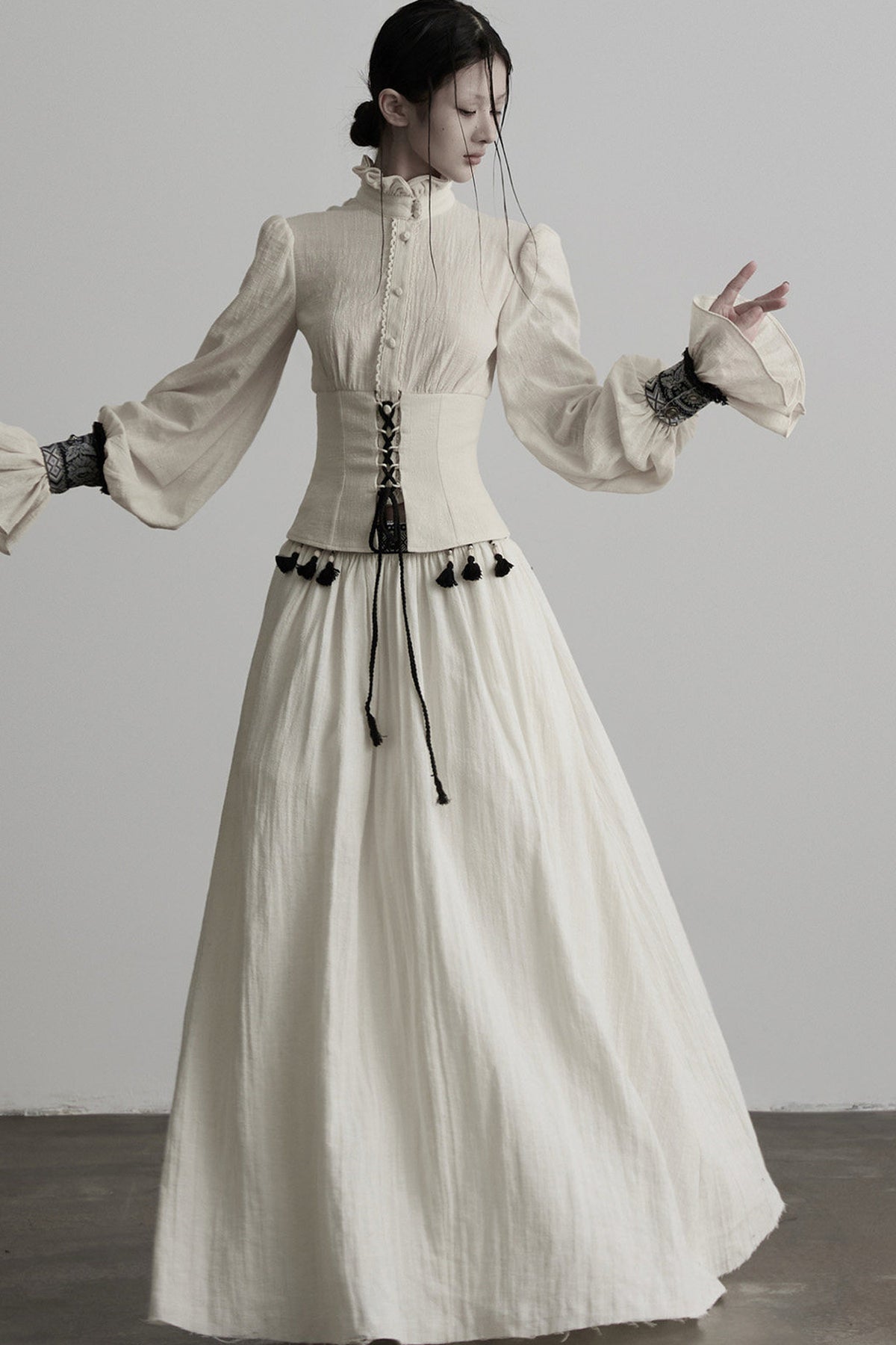 Tassel Ribbon A-Line Long Skirt