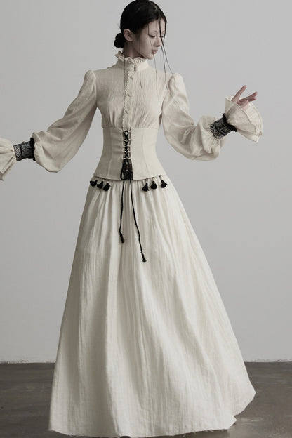 Tassel Ribbon A-Line Long Skirt