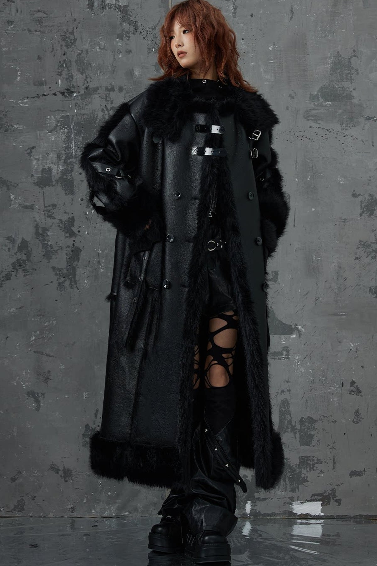 Dark Punk Heavy Industry Faux Fur Coat