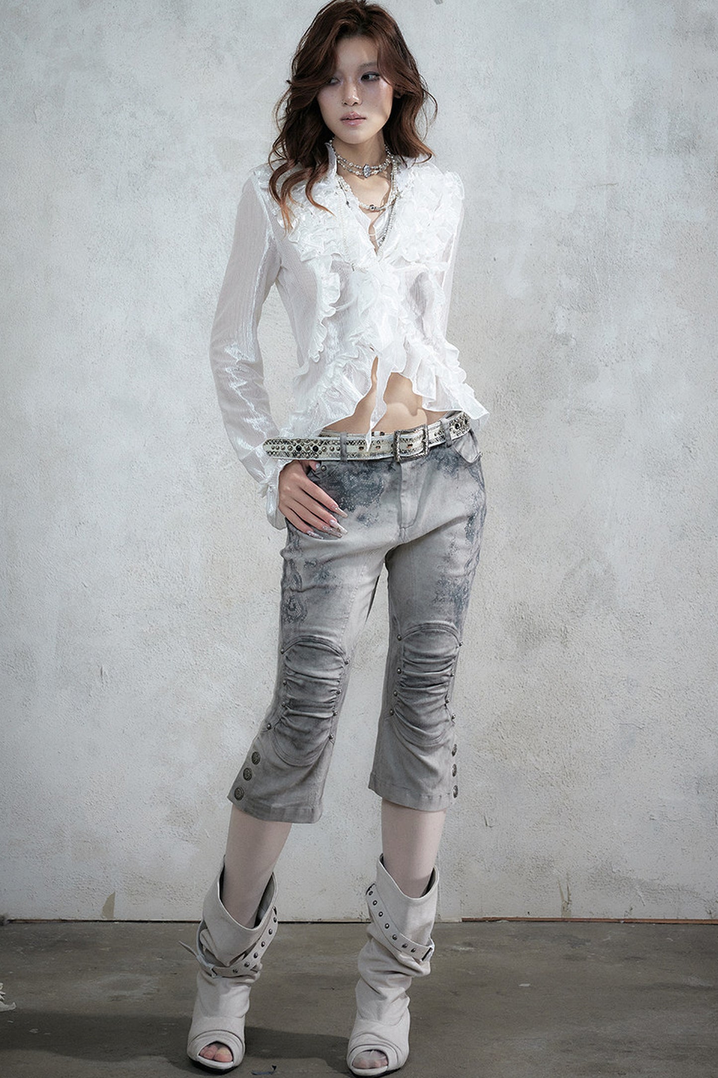Vintage Distressed Lace Cropped Pants