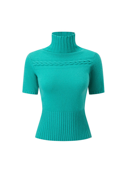Wool Cable Knit Turtleneck Top