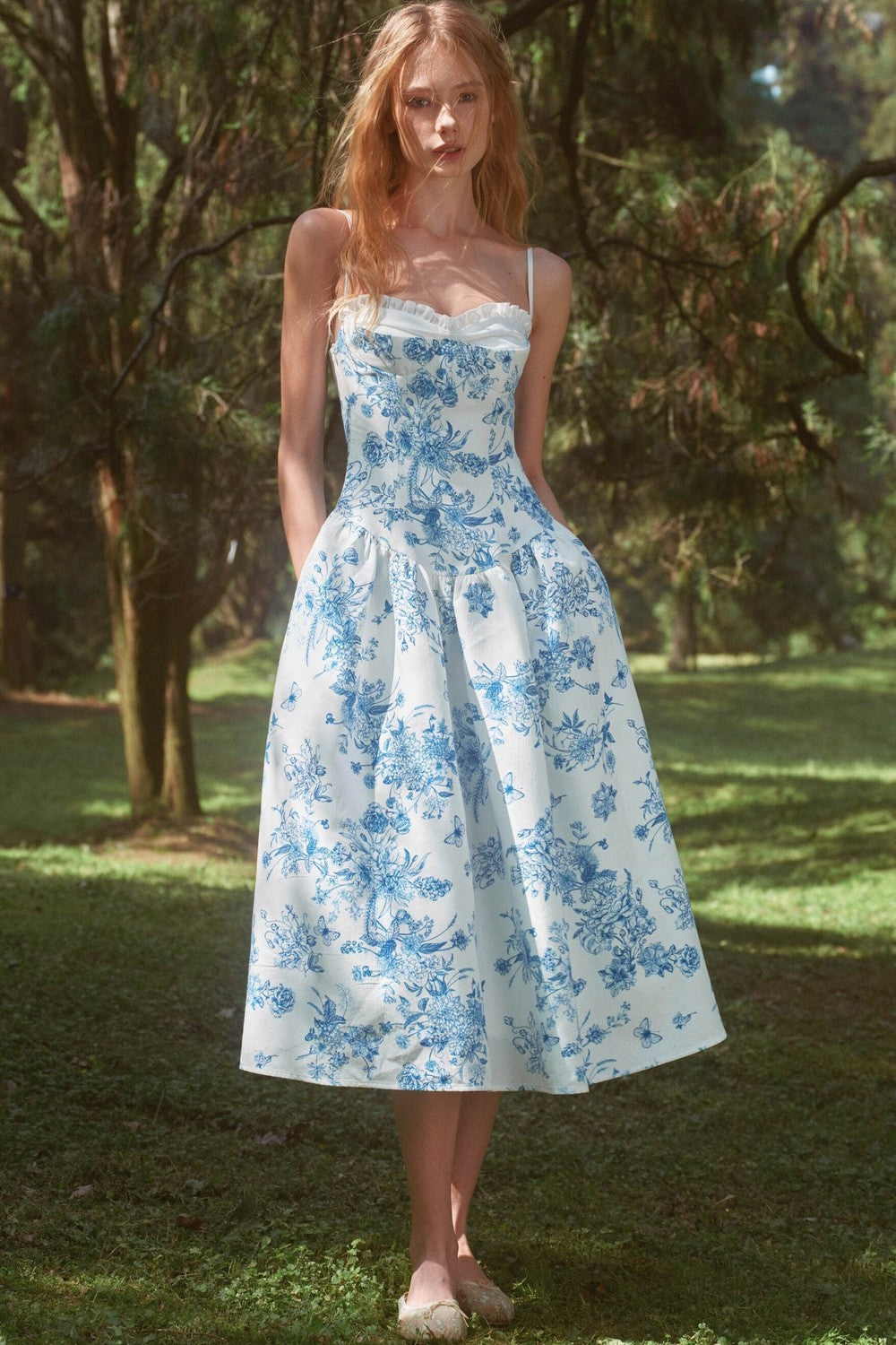 Blue Porcelain Vintage Hand-Painted Slip Dress