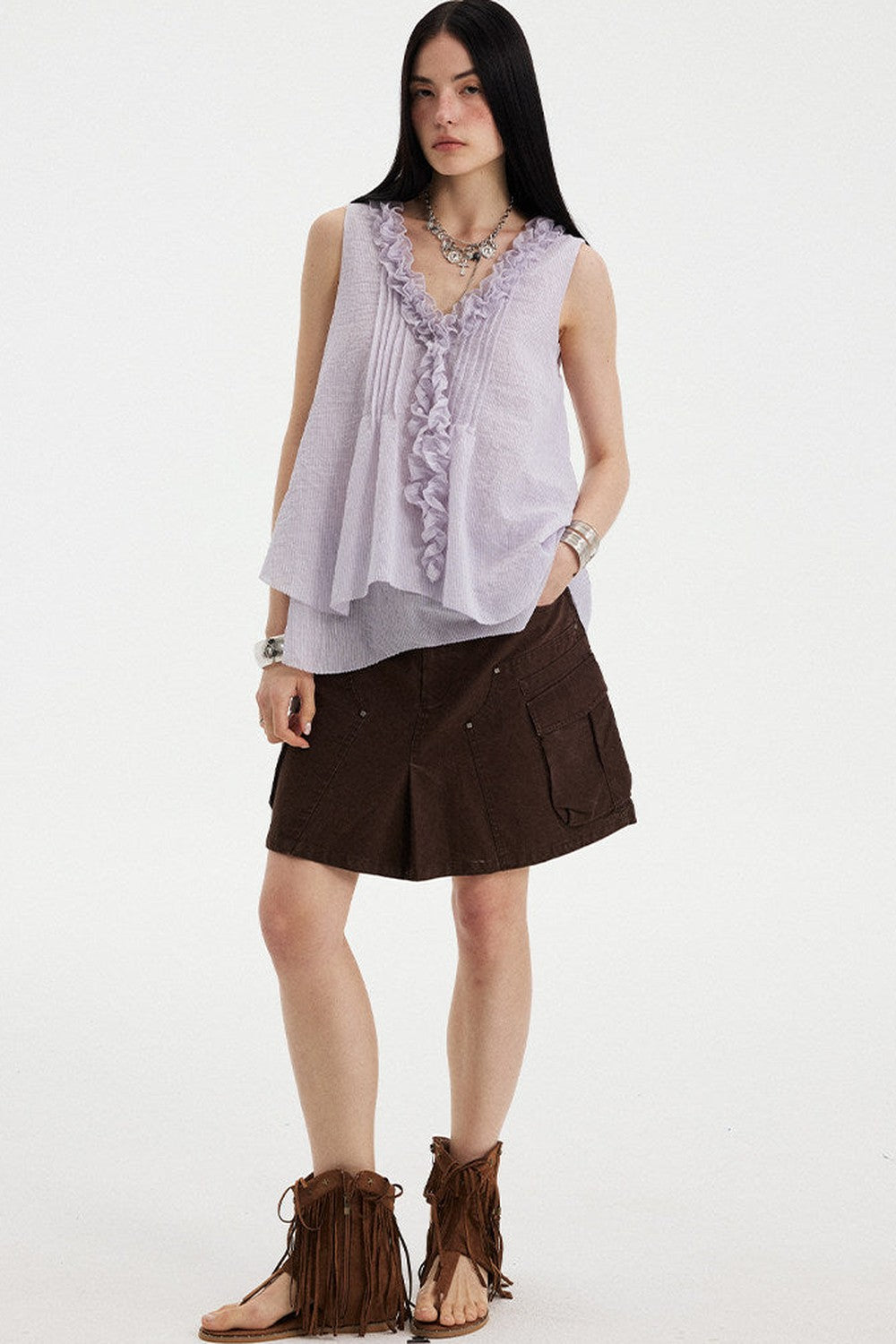 Washed Coffee Cargo A-Line Skirt