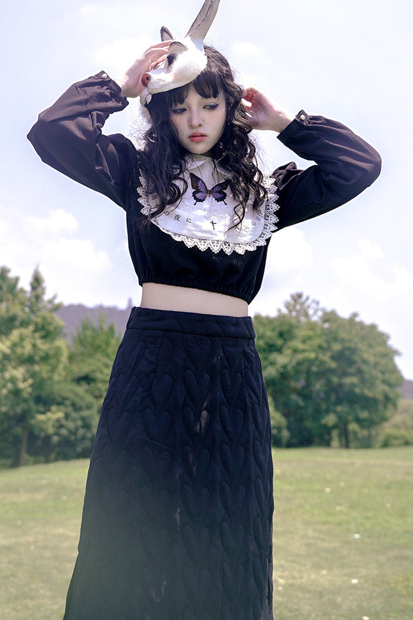 Heart Jacquard Slit Skirt