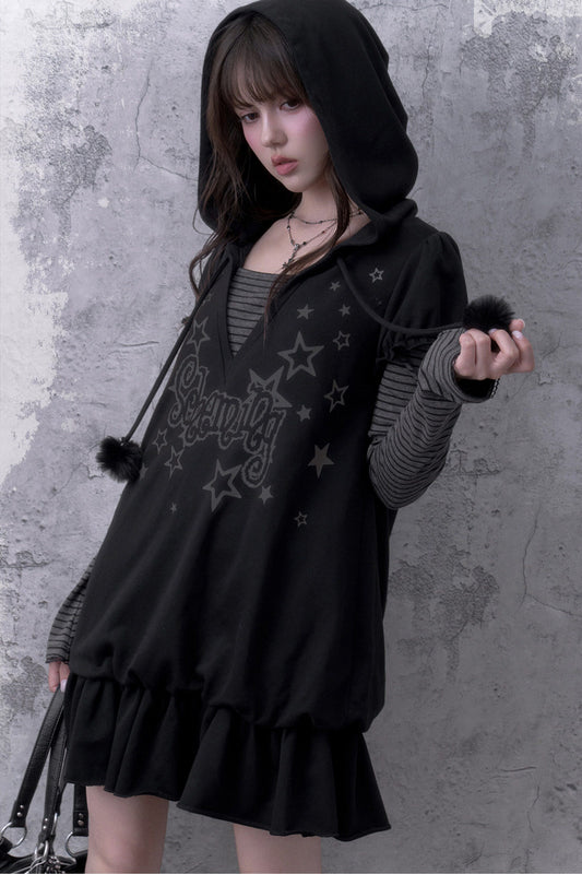 Loose Floral Hooded Sweatshirt Dress