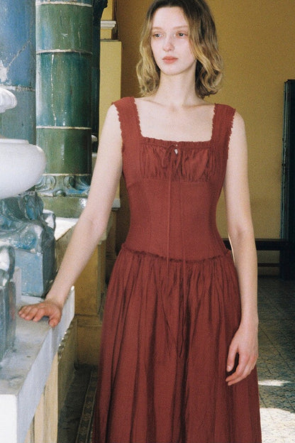 Robe débardeur à encolure carrée et volants