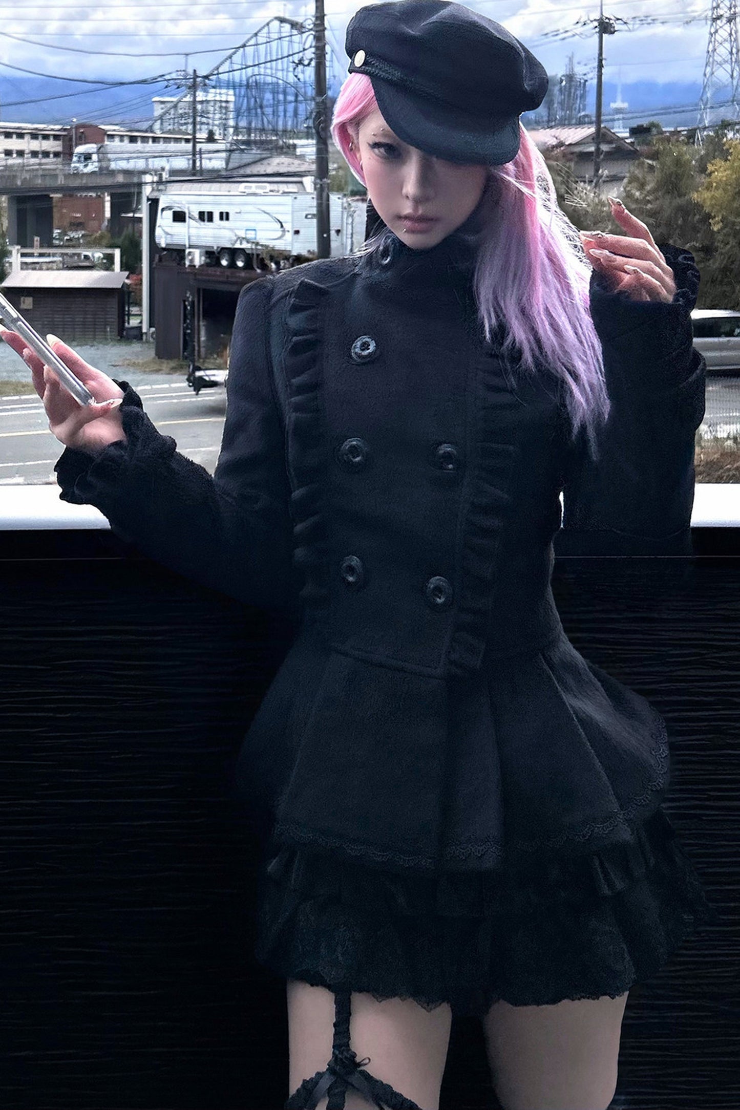 Detachable Bow Woolen Coat and Dress Set