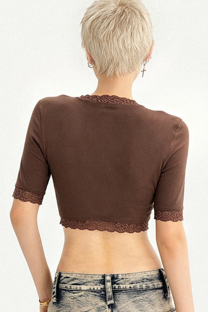 Embroidered Tie-Front Short-Sleeve Cardigan