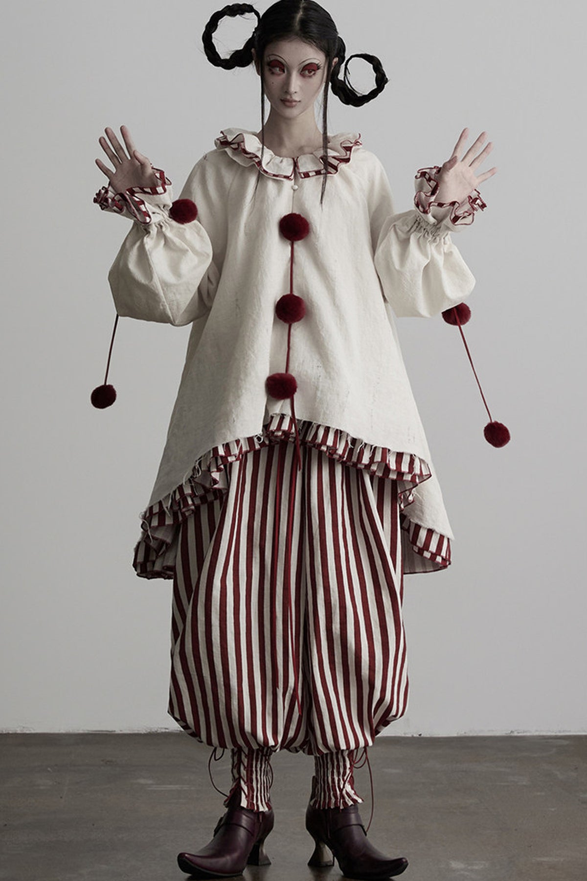 Quirky Clown-Style Red White Striped Shirt