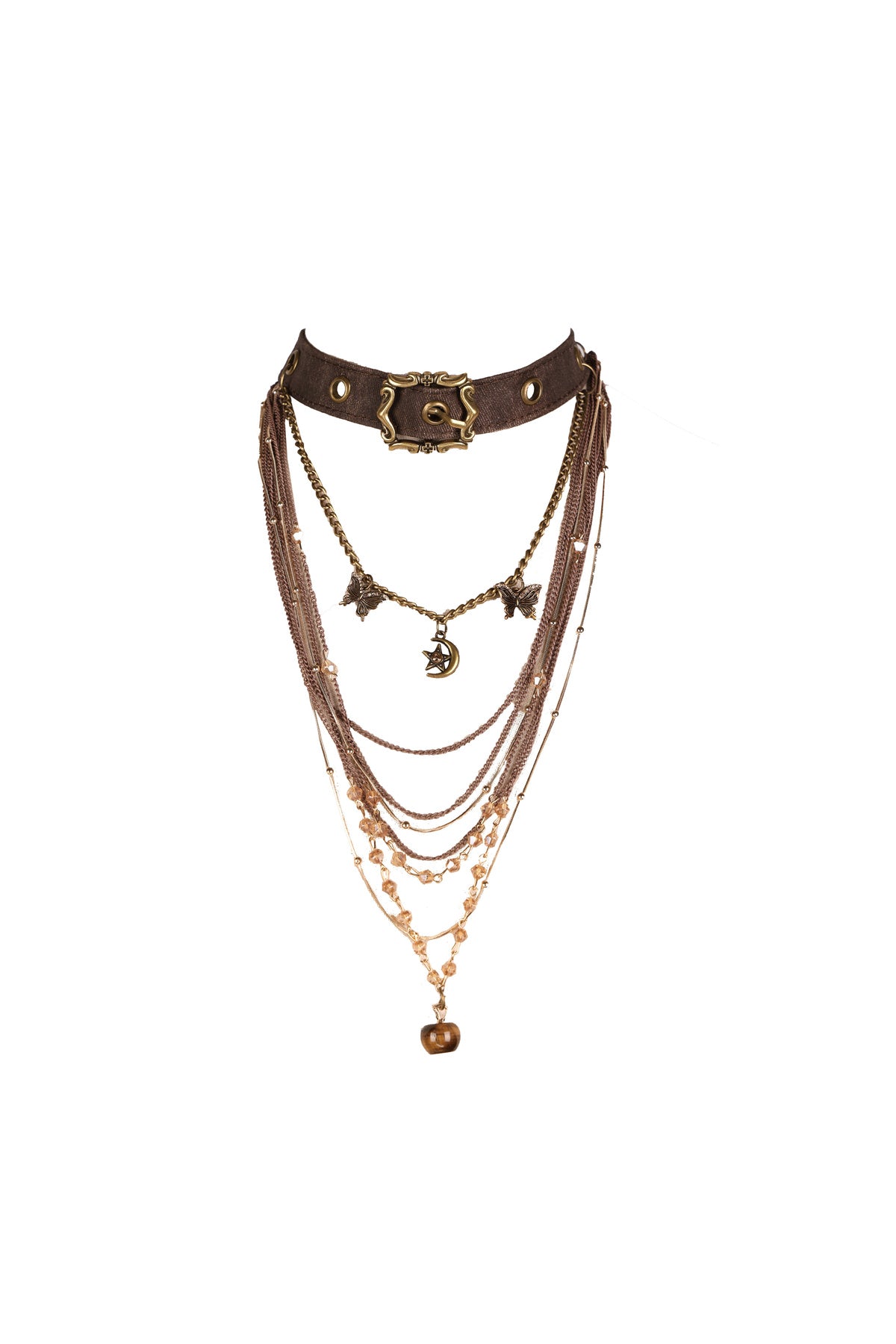 Multi-Layered Long Necklace Punk Denim Bracelet Set-Up