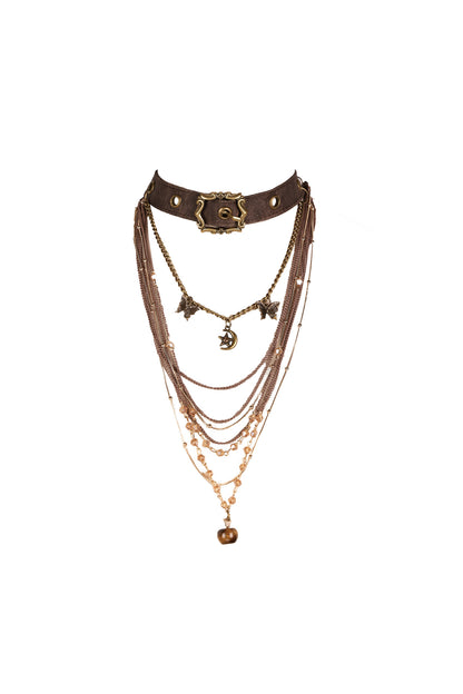 Multi-Layered Long Necklace Punk Denim Bracelet Set-Up