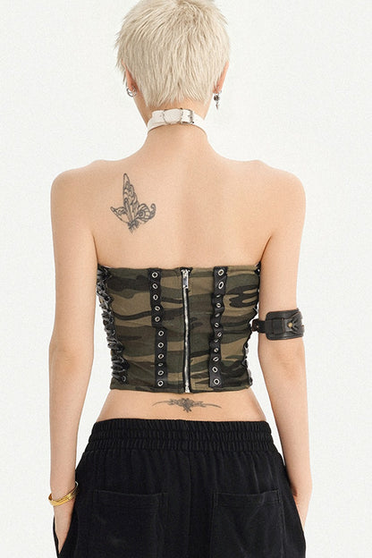 Camouflage Lace-Up Tube Top