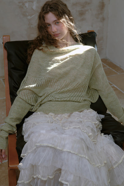 Off-Shoulder Wool Batwing Knit Top