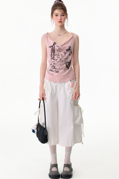 Pantaloni bianchi a vita alta con più tasche