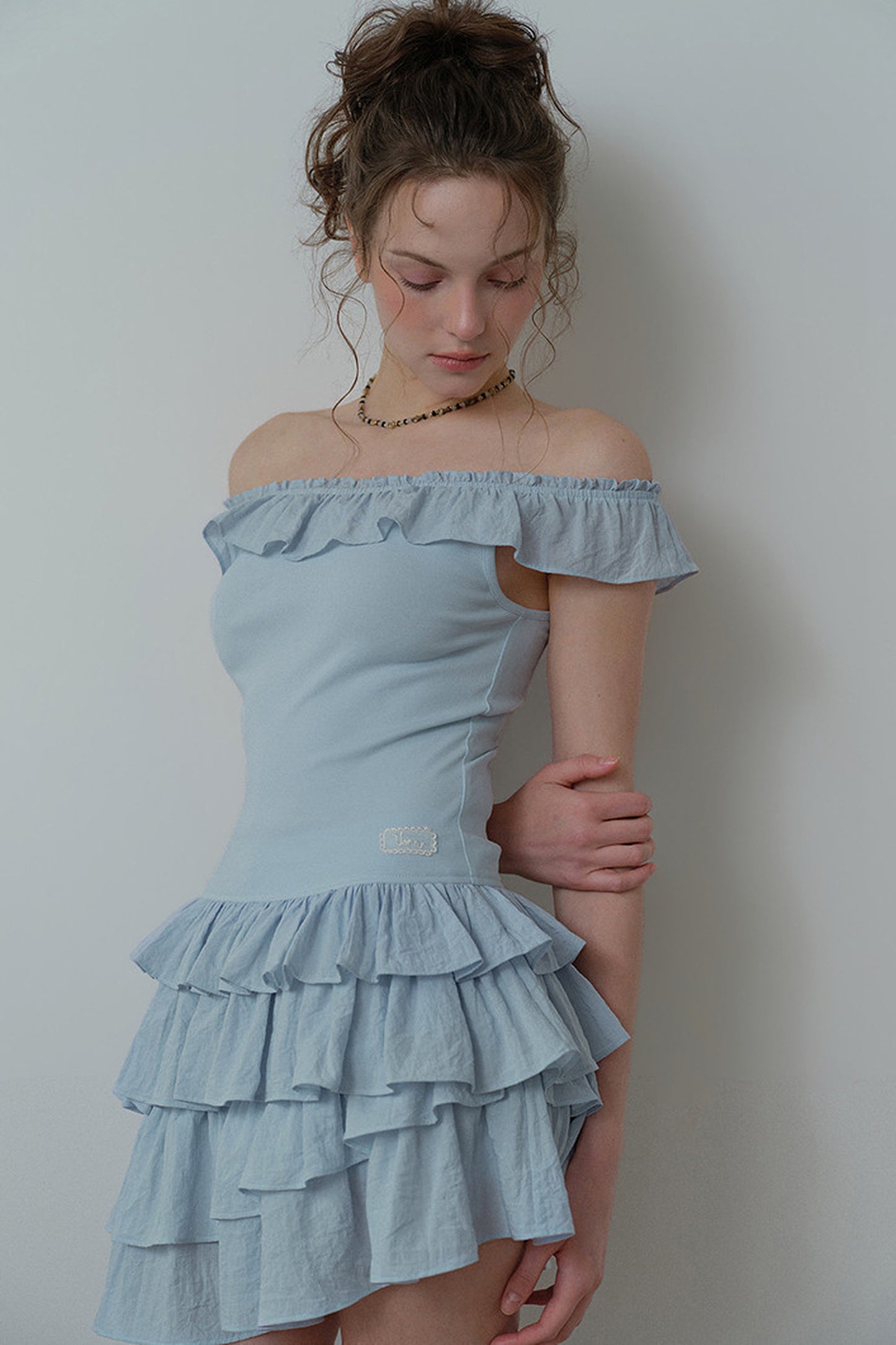 Mist Blue Ruffle Dress and Leggings Set