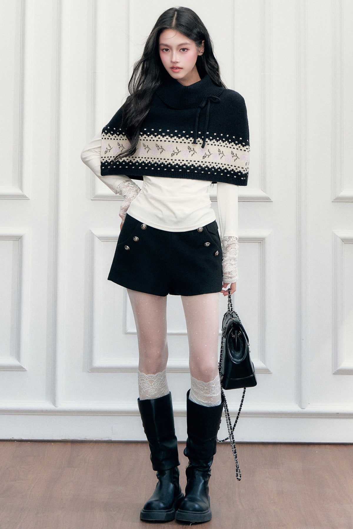 Mantella scialle Fair Isle con lacci