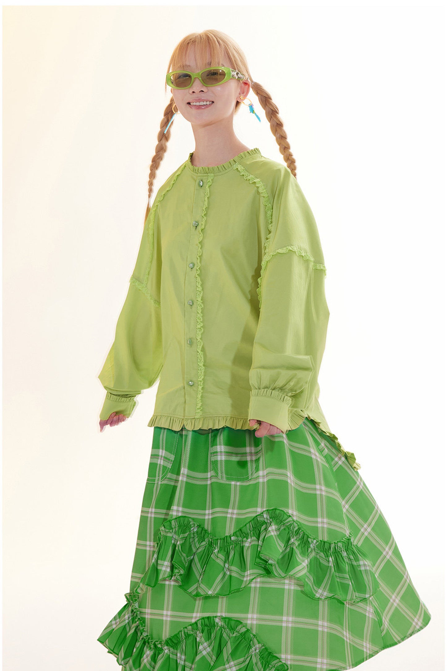 Floral Plaid Ruffled Skirt