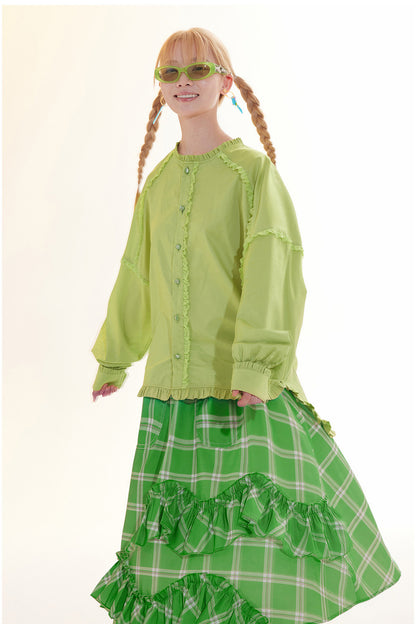 Floral Plaid Ruffled Skirt