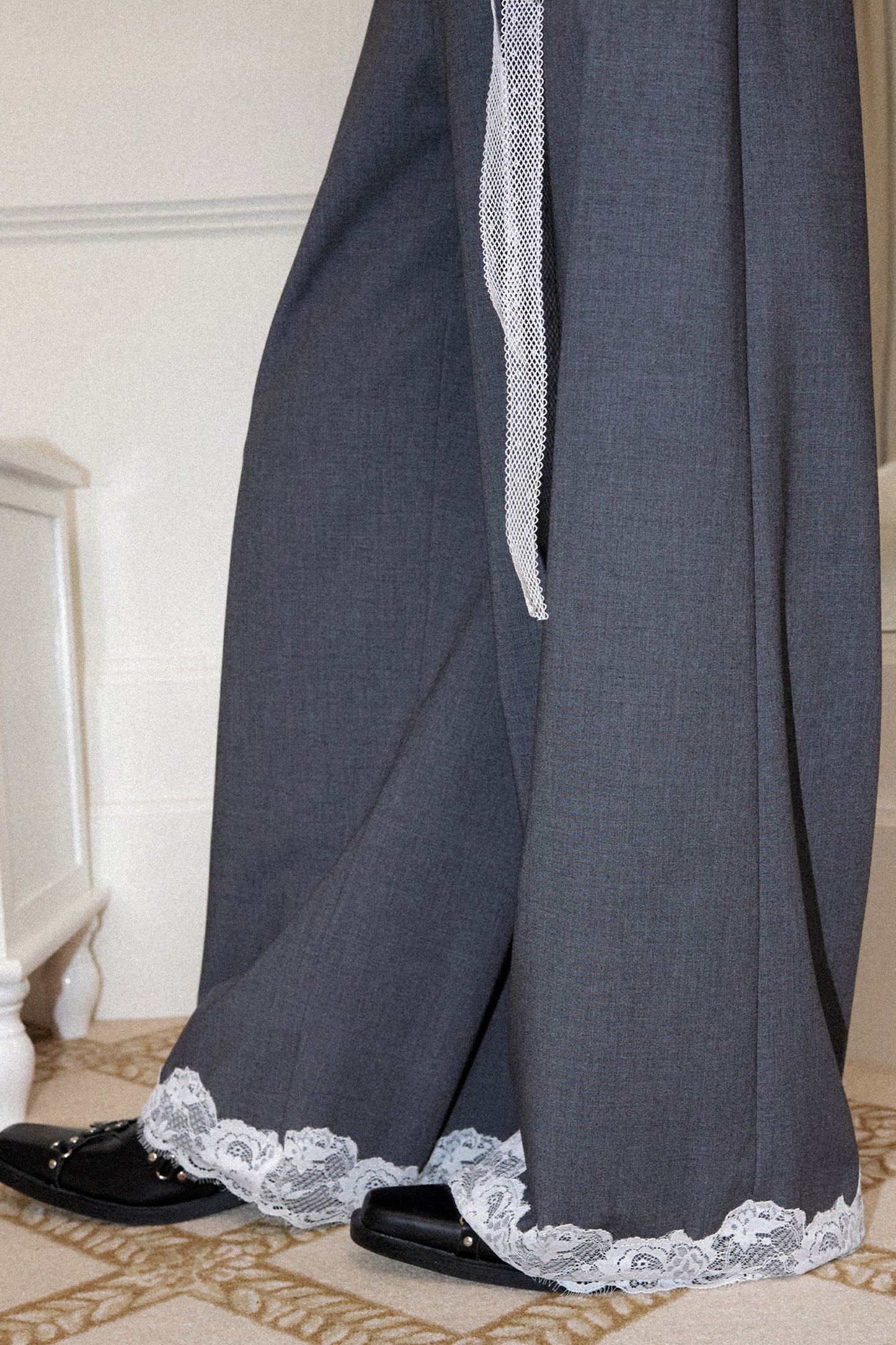 Gray Edge Lace Trim Trousers