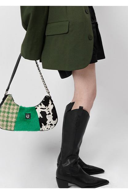 Genuine Leather Color-Block Bag