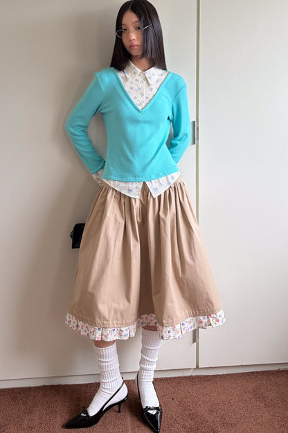 Mint Green Knit Floral Shirt Top