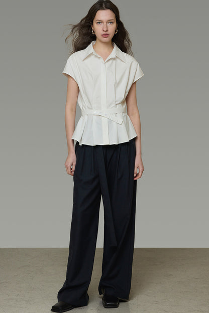 Elegant Pleated Short-Sleeved Shirt