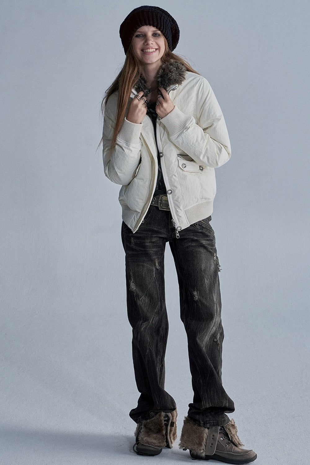 Stand Collar Fur Collar Down Jacket