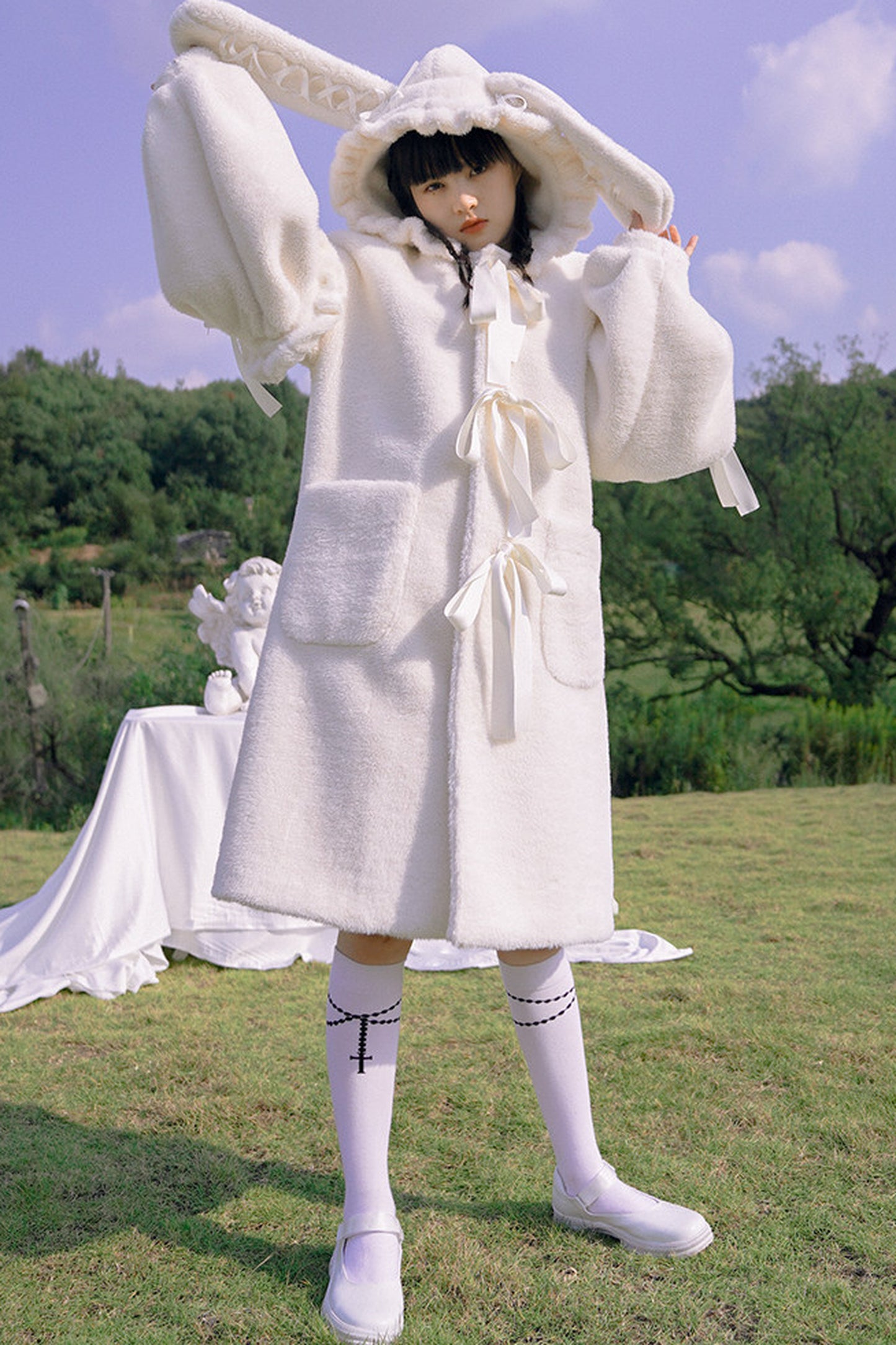 Bunny Ear Fluffy Bow Coat